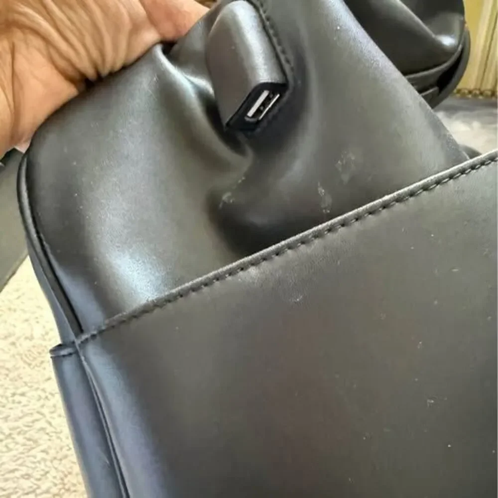 Mia + Sophia Black Vegan Leather Diaper Bag Backpack